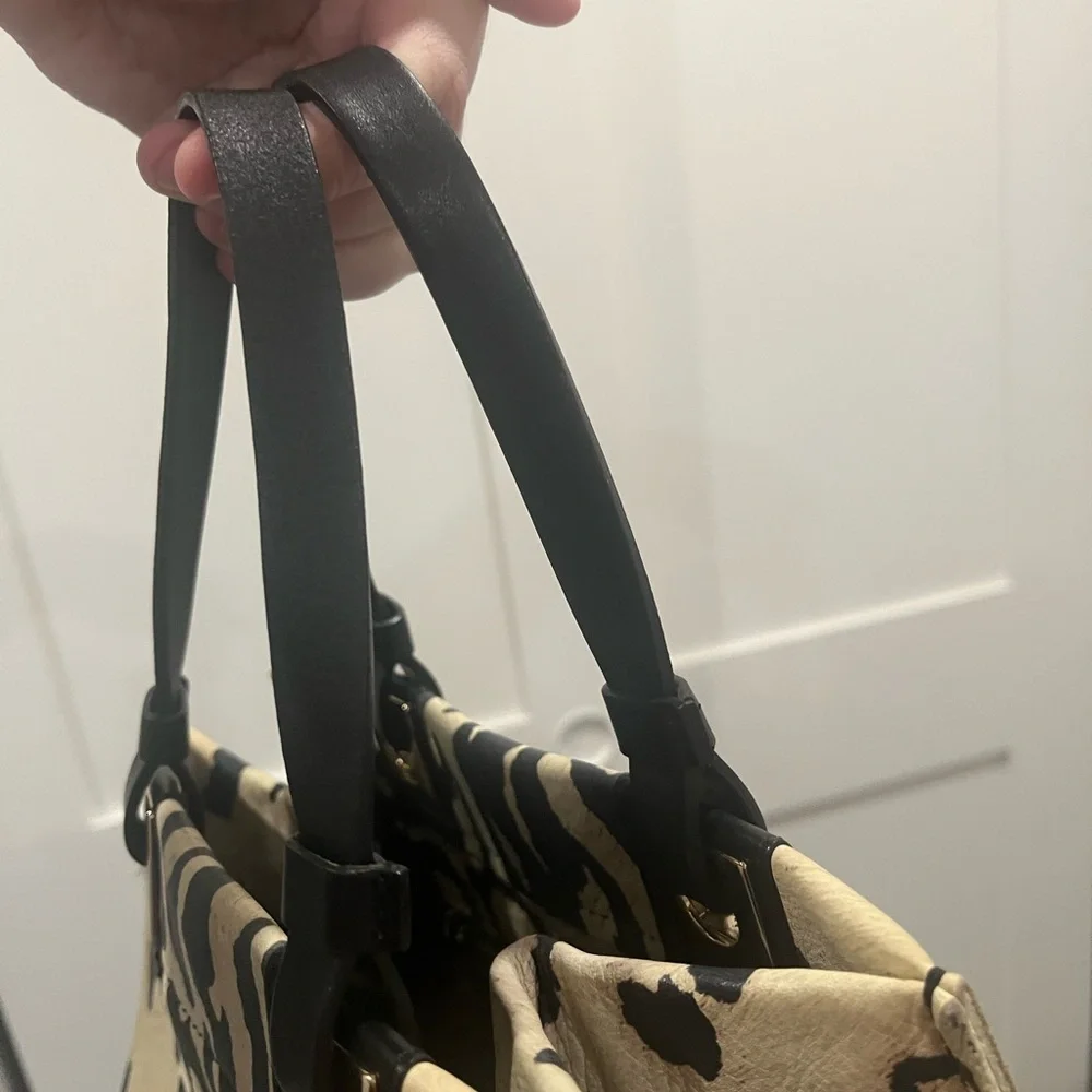 Furla Leopard Print Tote Bag - Black and Tan. Peeling inside***READ